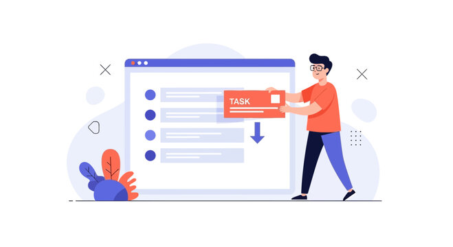 Man Adding Task to Project Management List on Computer Screen, Business Planning