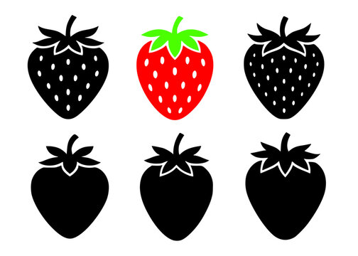 Minimalist strawberry icon set, in silhouette style, isolated on transparent background