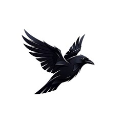 Fototapeta premium Stylized black raven in dynamic flight against a white background