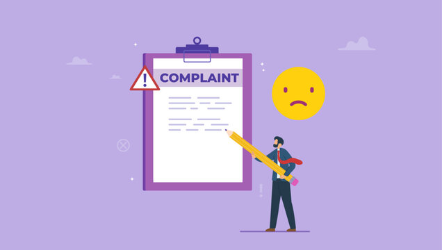 Businessman uses pencil write feedback, complaint paper document. Bad review from client, consumer made complaint, poor service, dissatisfaction with the service concept.