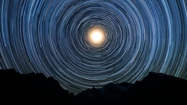 天の川星軌跡タイムラプス・夜空に広がる壮大な星の弧