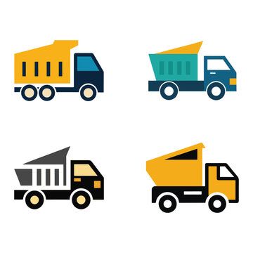 Flat design dump trucks in different colors and styles  construction vehicles
