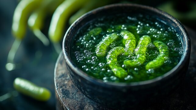 Green worms in bubbling sludge &ndash; a creepy backdrop for horror posters or games featuring biological threats.