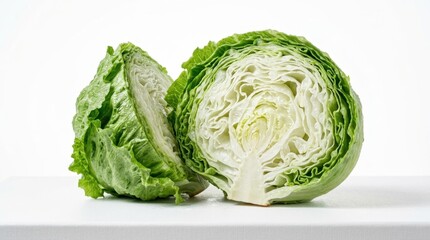 Obraz premium Fresh Ripe Iceberg Lettuce Head Cut in Half Showing Dense Interior