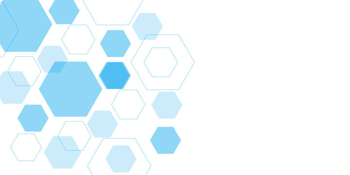 Abstract white background with blue hexagons seamless pattern and geometric in vector design. Futuristic blue neon honeycombs. Modern technology design .Minimal style website banner, decoration .