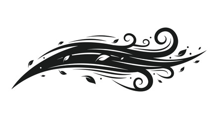 Dynamic swirling wind design with falling leaves a striking black silhouette © Kuntol02