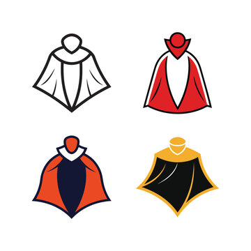 Four different colored capes with hoods  white red orange and black with yellow outlines