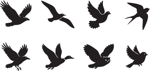 Obraz premium Bird Silhouette Icons Set – Flying Birds Vector Collection for Design, Logo & Creative Projects