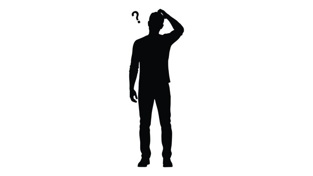Silhouette of a man scratching his head expressing confusion or thoughtfulness