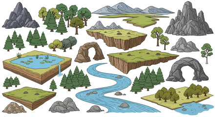 Set of 25 Hand Drawn Nature Landscape Elements Vector © image stock