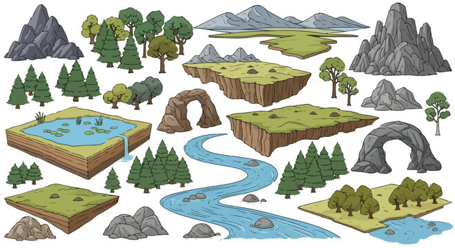 Set of 25 Hand Drawn Nature Landscape Elements Vector