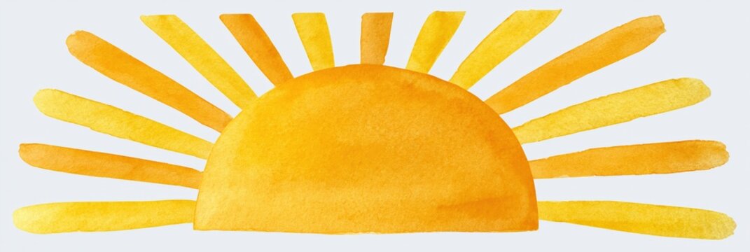 Yellow watercolor sun rising with radiating brush stroke rays