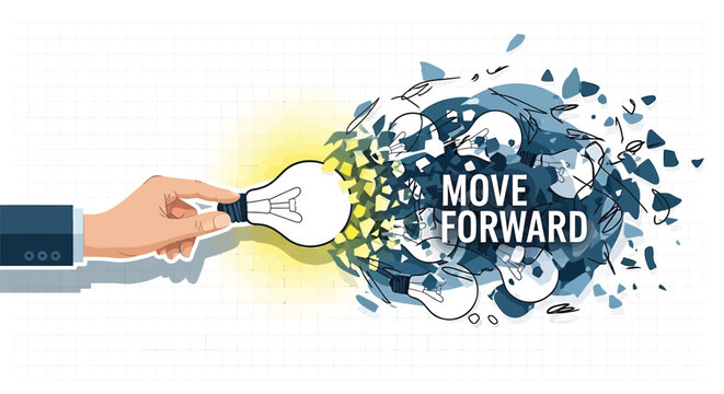 Inspirational motivational quote, move forward concept, business innovation idea, creative solution vector