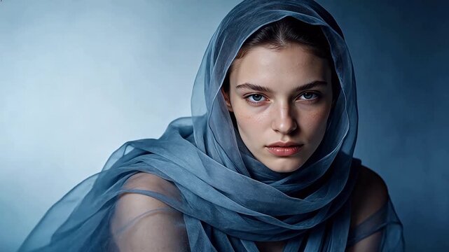 Woman with blue sheer headscarf