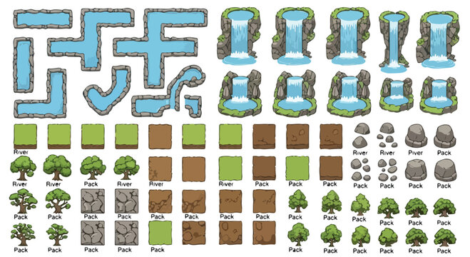 Set of 100+ Pixel Art Game Tiles Vector