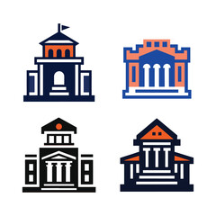 Fototapeta premium Set of four building icons in different colors and styles with columns and roof architectural symbols