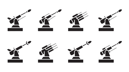 Anti aircraft gun icon set, weapon firing missile, vector illustration in flat style. © Md