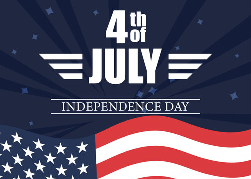 Patriotic 4th of July background with American flag, stars and bold text. Independence Day celebration design for banners, posters, social media and holiday promotions. Vector illustration.