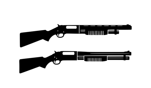 Black silhouette of two shotguns a detailed vector illustration of firearm designs for security hunting and tactical applications
