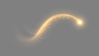 A golden magical comet effect with multiple sparkling bokeh and shimmering light effects. A magical golden wind for web design and fairy tales. Vector.  © Valeriia