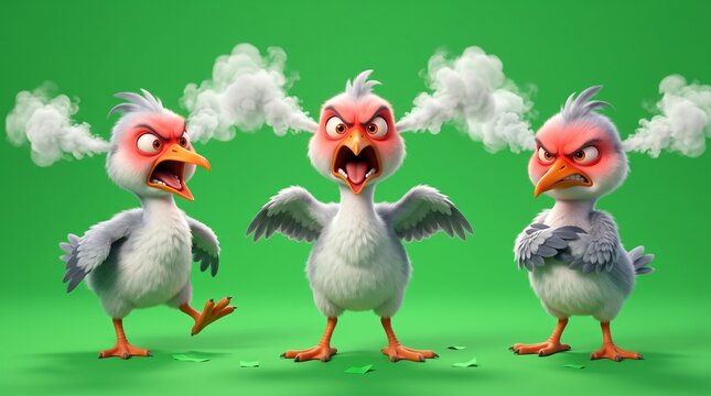 Three Angry Cartoon Birds with Steam Erupting from Their Heads 1.