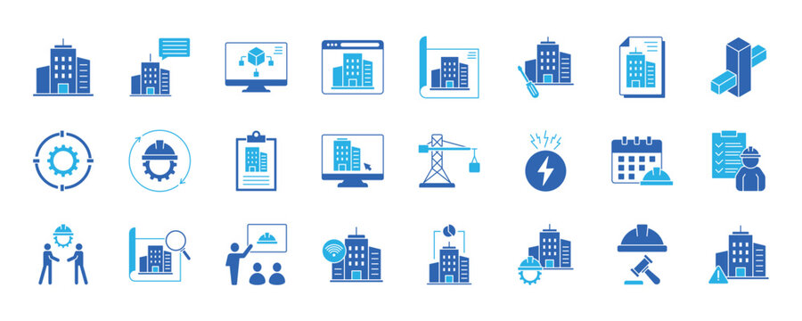 Building Information Modeling icon collection set. Containing design, information, development, construction, technology, and more