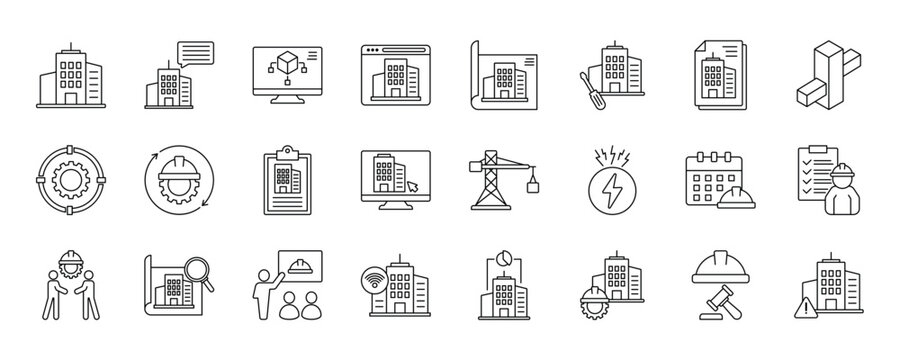 Building Information Modeling icon collection set. Containing design, information, development, construction, technology, and more