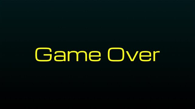 Retro arcade game over screen with yellow text featuring digital glitch animation and chromatic aberration effects on a black background for gaming content