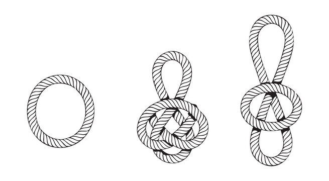 Rope circle and two intricate knots on white background