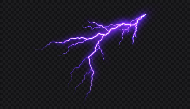 Purple lightning with a bright electric glow against a dark background. Vector energy discharge effect for thunderstorm graphics, game visual effects, and energy system design.