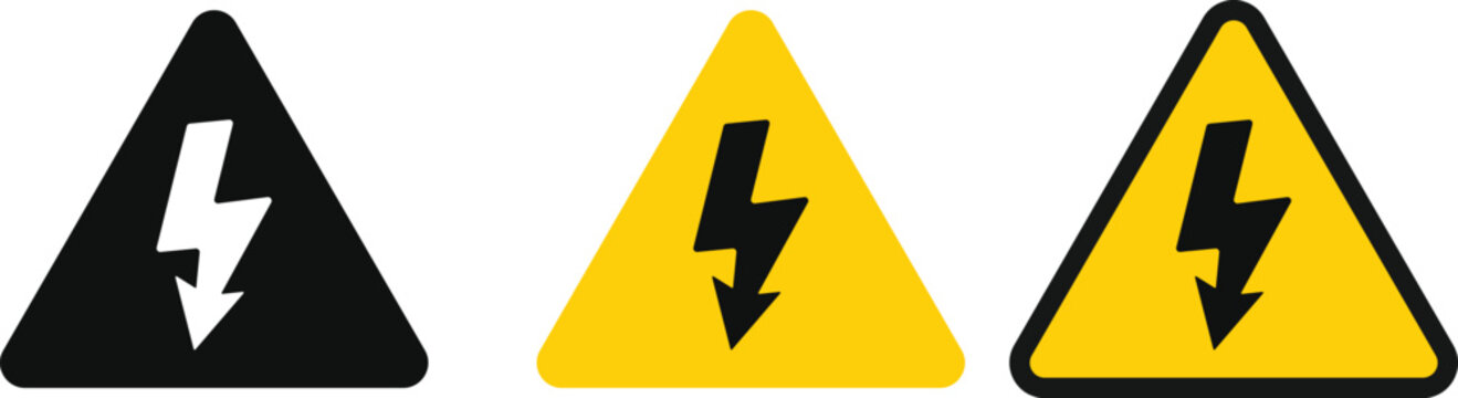 High Voltage Warning Icon Set. Safety signs. Electrical substation and warning design. Power hazard and lightning bolt. Electrical shock and danger symbols