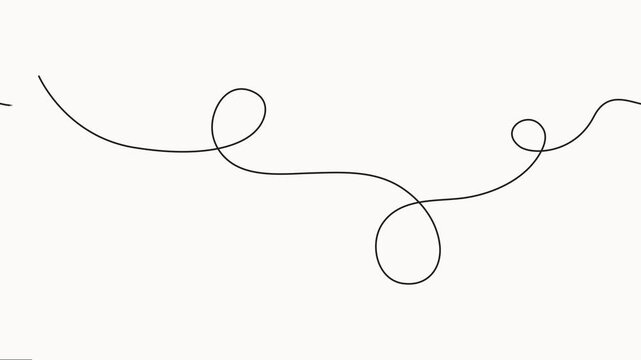 Squiggle line animation continuous one line drawing, Abstract hand drawn dividing thin wave continuous line on white background, Self drawing simple animation of line.