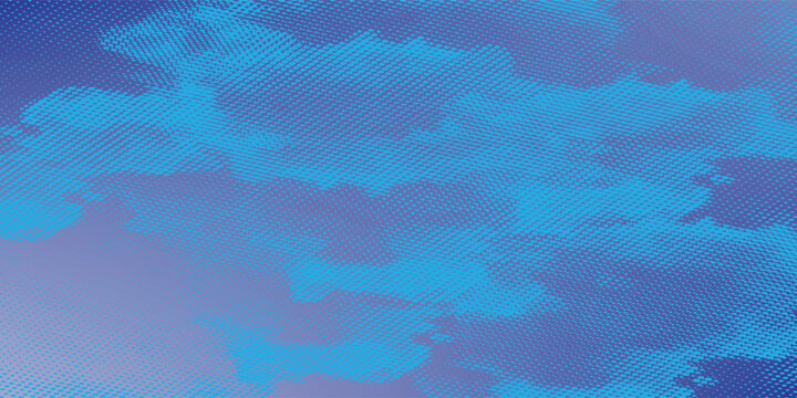 Dynamic blue halftone pattern featuring abstract cloud shapes and a soft gradient. A modern pop art aesthetic perfect for technology banners, digital marketing, and creative weather-themed designs.