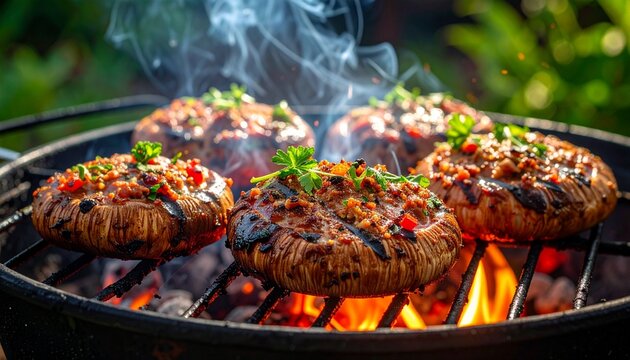 Riesenchampignons gef&uuml;llt mit Hackfleisch