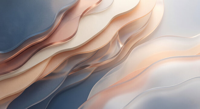 Abstract Premium 3D Layered Background with Frosted Glass, Matte Waves, and Rose Gold Accents
