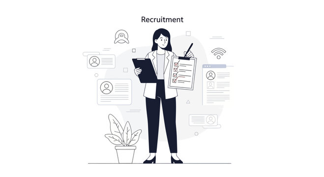 Recruitment Process: Woman with Clipboard and CVs, Hiring and HR Concept