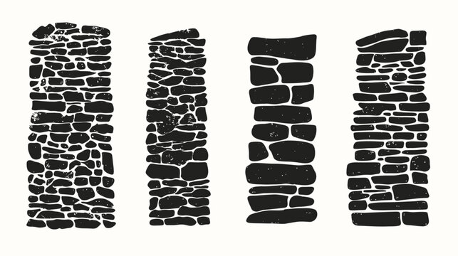 Four black and white illustrations showing different styles of stone walls with a textured appearance