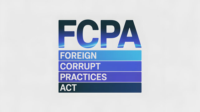 FCPA Foreign Corrupt Practices Act text in layered blue gradient typography