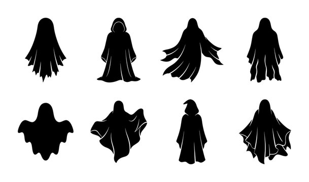 Ghost Silhouettes Vector Pack: Spooky Halloween Characters, Ethereal Figures, Mysterious Apparitions, and Haunting Icons for Festive Designs