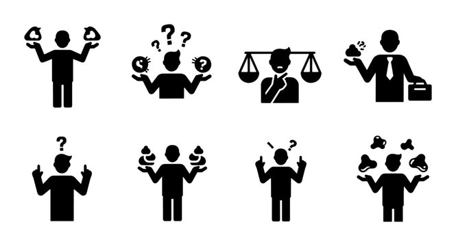 Decision Making Icons, Business Strategy Symbols, Choice Dilemma Graphics, Problem Solving Icons, 8 Vector Elements for Business Concepts