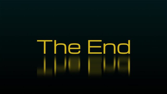 Yellow The End text with digital glitch effect and reflection on black background for game over screens and movie endings featuring distorted pixels and static noise