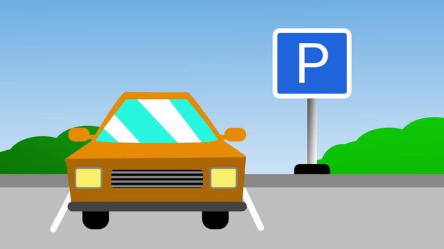 Orange Cartoon Car Parking Flat Animation