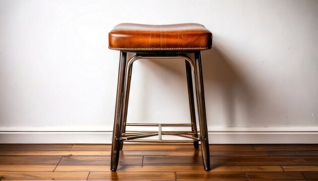 Elegant Bar Stool Against White Wall in Interior Setting.