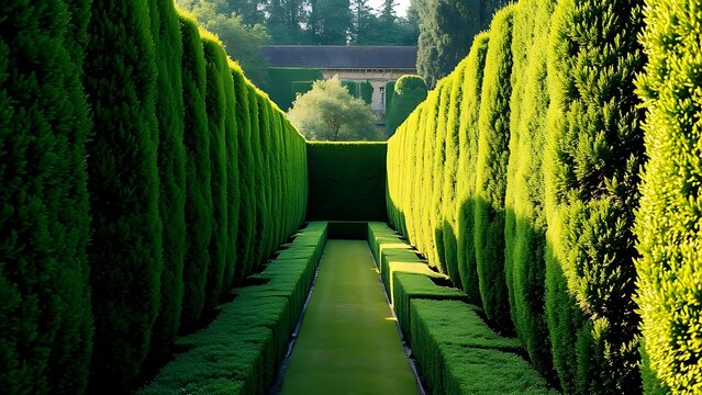 Classical garden maze formed by tall, elegant privet hedges.