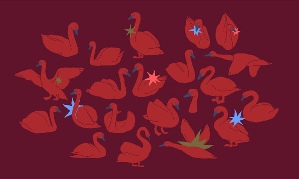 Stylish set of hand-drawn swan vector illustrations designed in a refined sketch style with soft, flowing lines and modern artistic detail. This collection showcases elegant swans in serene poses, hig