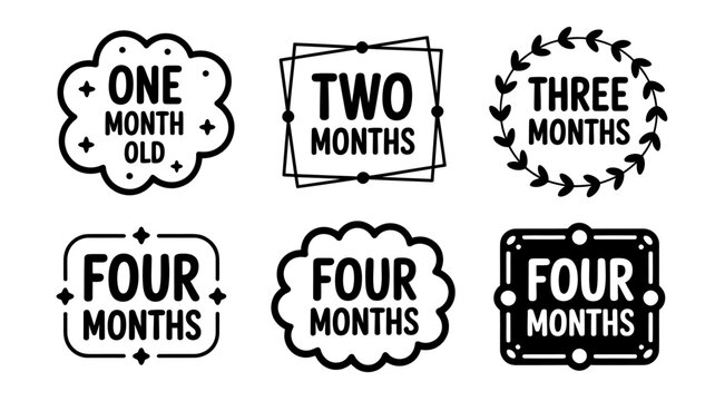 Baby age milestone labels one to four months old icons