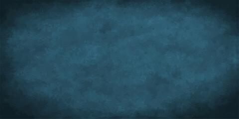 A dark vintage blue grunge background with a textured chalk board surface and aged paper patterns on a rough dirty wall backdrop © Faysal