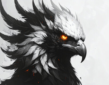 Stunning digital illustration of a fierce eagle head with glowing amber eyes.