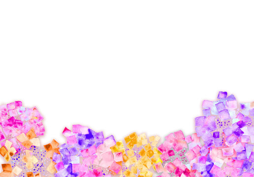 Hydrangea watercolor border, transparent PNG, floral bottom frame, pastel blue pink purple, hand drawn ajisai, copy space / 水彩 紫陽花 フレーム 下配置 透過PNG 背景素材 パステル あじさい コピースペース