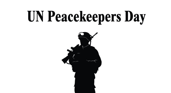 Silhouette of a soldier holding a rifle for the international united nations peacekeepers day vector illustration